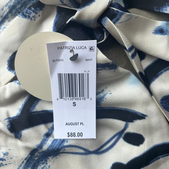 Patrizia Luca Wide Leg Pants Women's S Navy Printed Bold Pattern Elastic Waist - Picture 6 of 13